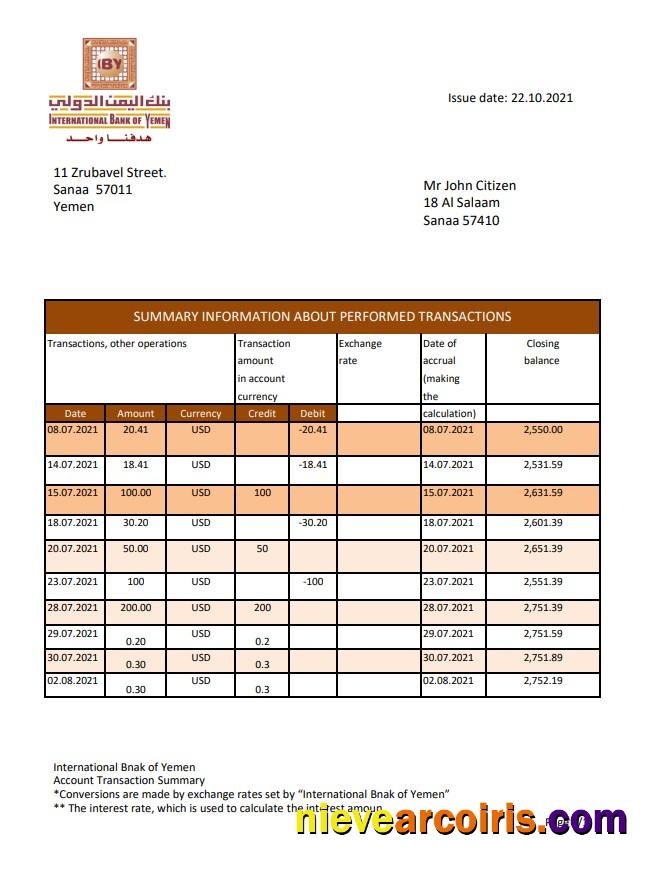 Yemen International bank excel pdf